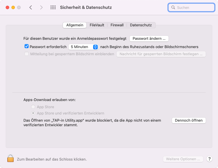 2. Öffnen Sie in den Systemeinstellungen den Bildschirm für „Sicherheit und Datenschutz“ und klicken Sie weiter unten auf „Dennoch öffnen“. 